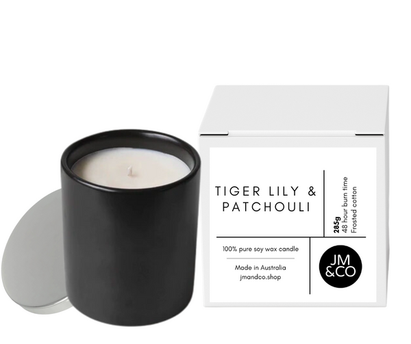 Tiger Lily & Patchouli Large Soy Candle - Black
