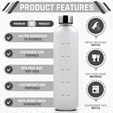 JM&Co Tritan 1LT Water Bottle W/ Time Markings - White (6869277114410)